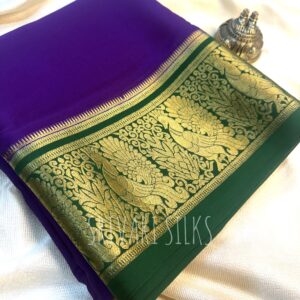 Purple and green Pure Crepe Mysore Silk saree-Mayuri