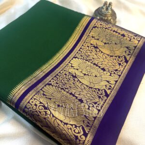 Green and purple Pure Crepe Mysore Silk Saree-Mayuri