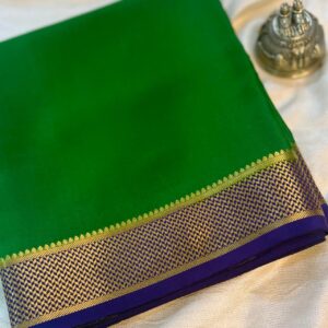Parrot Green and purple Pure Crepe Mysore Silk Saree