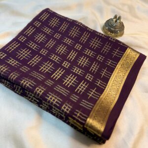 Coffee Brown- Checks Motifs Pure Crepe Mysore Silk Saree