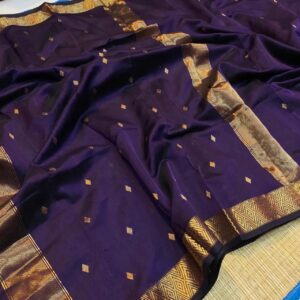 Purple Diamond Border Maheshwari Silk Cotton Saree