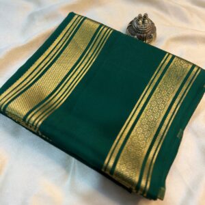 Emerald Green Bentex border Pure Crepe Mysore Silk Saree