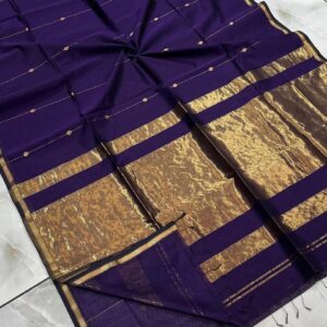 Purple Zari line Butta Maheshwari Silk Cotton Saree