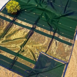 Green Zari line Butta Maheshwari Silk Cotton Saree