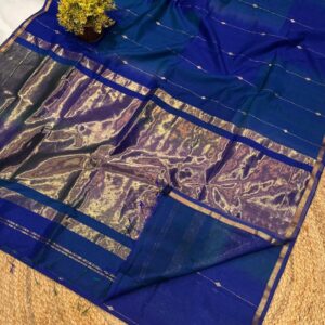 Blue Zari line Butta Maheshwari Silk Cotton Saree